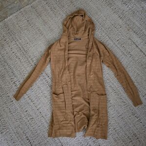 Mustard Hooded Cardigan with Pockets